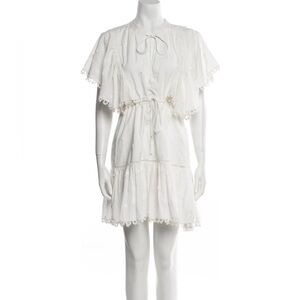 Farm Rio White 3D Flower Floral Embroidered Eyelet Cotton Beaded Tie Dress